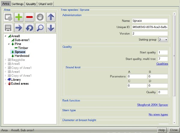 Tela de gerenciamento de área